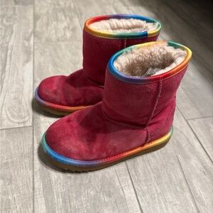 Girls pink uggs with Rainbow Trim